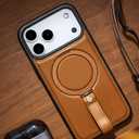 Butaiga for iPhone 17 Pro Max Leather Case with Stand, Anti-Slip Grip Ring, Fits for MagSafe (Brown, iPhone 17 Pro Max)