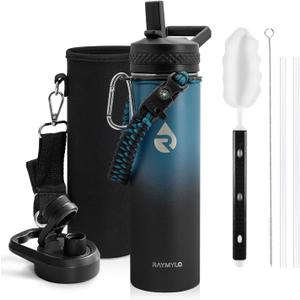 Insulated Water Bottle 20 oz, Triple Wall Vacuum Stainless Steel (Cold for 48 Hrs), Leak Proof & Non-BPA, Kids Water Bottle Jug for School with Straw Spout Lids, Indigo/Black