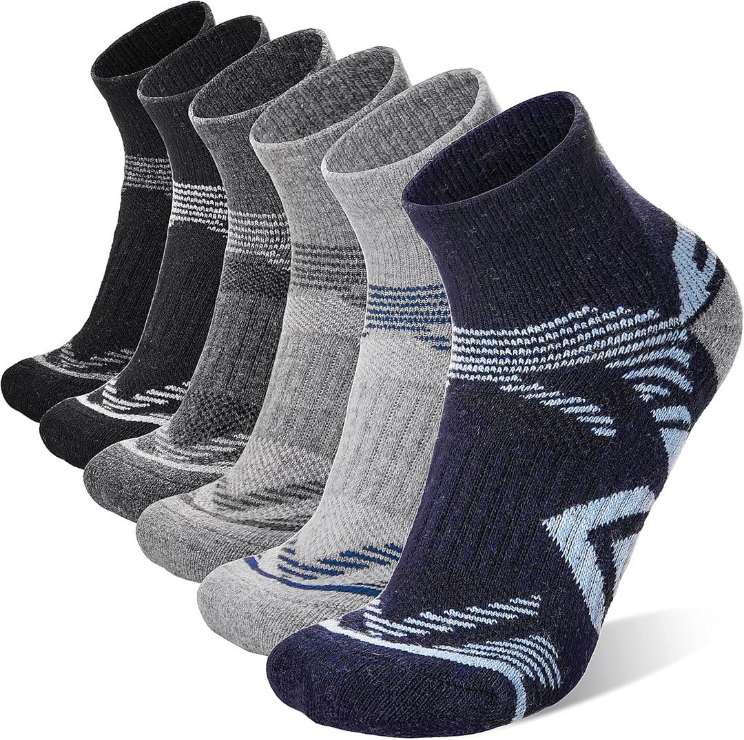 ANTSANG 6 Pairs Merino Wool Quarter Ankle Hiking Running Socks Compression Thermal Thick Cushion Socks for Women Men (Gray, L)
