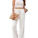 Beautiful Nomad Women's Linen Pants High Waisted Straight Pant Casual Flowy Wide Leg Drawstring Trousers with Pockets White S