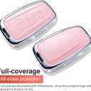 Compatible with Toyota Key Fob Cover with Keychain, Pink Genuine Leather Crystal Key Case Protection Shell for 2018-2022 Camry RAV4 Highlander C-HR Prius Corolla Avalon GT86