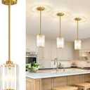 3 Pack Brushed Gold Pendant Lights Kitchen Island, Modern Crystal Chandelier Kitchen Pendant Lighting Over Island, Adjustable Hanging Mini Light Fixtures for Dining Room Hallway Corridor Bedroom