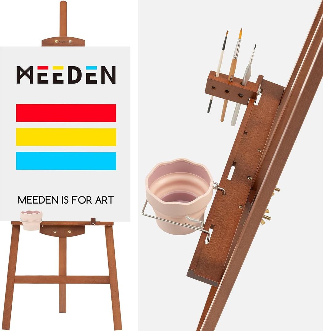 MEEDEN Easel Stand for Painting Canvas: Beechwood Lyre Easel Tripod Stand - Adjustable Art Paint Easel with Brush Holder, Washer & Metal Stand, Artist Easel for Painting, Display, Wedding Sign, Walnut