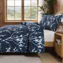 Queen Quilt Bedding Set, 3 Pieces Navy Floral Bedspread | Reversible Lightweight Flower Quilted Coverlet (96x90 Inch) with 2 Pillowcases for All Seasons