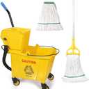 35Qt Commercial Mop Bucket with Side Wringer,Including 1* Commercial Loop-end Mop and 1* Mop Head Replacement
