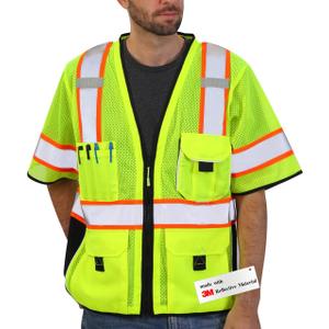 Dib Safety Reflective Mesh Vest ANSI Class 3, High Visibility with Pockets and Zipper, Made with 3M Reflective Tape, Yellow 4XL