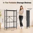 4 Tier Foldable Metal Storage Shelves on Wheels No Assembly