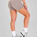 Unthewe Women's Workout Gym Biker Shorts High Waisted Athletic Booty Yoga Shorts with Tummy Control(U729-Carbon Dust-L) (Beige, L)