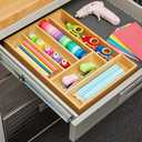 Juvale Bamboo Silverware Drawer Organizer with 6 Slots, Wooden Cutlery Tray Holder for Kitchen, Flatware, Utensils, 14.5 x 10.25 x 1.75 In - Silverware Organizer (Brown)