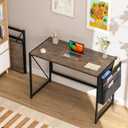 Folding Desk with Storage Pocket for Small Spaces, 39.4 Inch Foldable Desk with Headphone Hook for Bedroom Home Office, Portable Writing Table, Easy Assembly, Brown