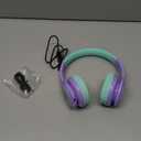 Kids Bluetooth 6.0 Headphones with LED Light, 85Hours Playtimes, Type-C Fast Charging, 85/94dB Volume Limited, Comfort Headphones with Built-in Mic, Wired & TF Card Mode,Green and Purple