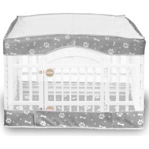 2 Pack Dog Playpen Cover and Bottom Pad Fits for 36 Inch 4 Panels Pet Playpen, Dog Crate Pad Puppy Play Pen Cover, Hoop and Loop Design (Note: Playpen Not Included). -Gray