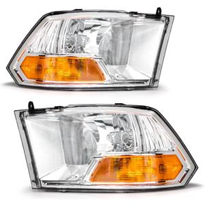 Headlight Assembly for 2009-2012 Dodge Ram 1500 2500 3500 Pickup Single Beam Chrome Housing Amber Reflector Left Right Not Fit Quad Models W/O Bulbs