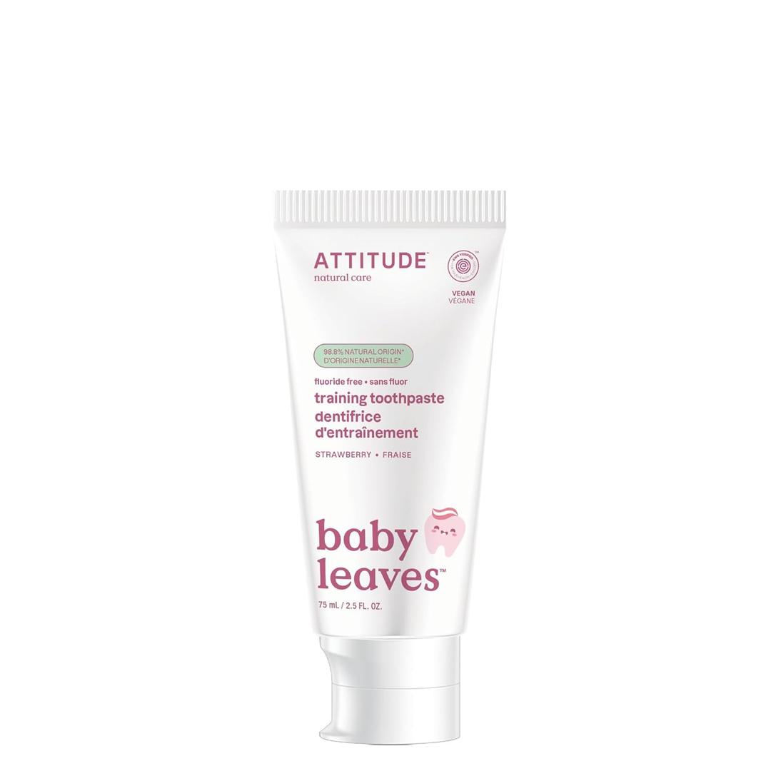 Attitude Baby and Child Fluoride-Free Training Toothpaste, Naturally Derived Ingredients, Vegan, EWG Verified, Strawberry, 2.5 Oz (2.6 Ounce (Pack of 1))