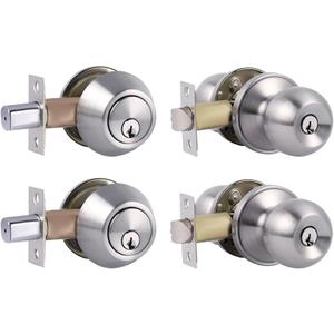 Single Cylinder Deadbolt Lock and Door Knob with Lock, Keyed Alike Door Locks for Front Door(Satin Nickel,2pack-Set)