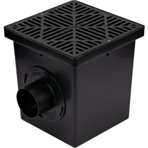 NDS 1200BKITRTL1PK Square Catch Basin Drain Kit with 2-Opening Catch Basin Drain, 2 Adapters, 1 Outlet Plug, and 1 Plastic Drain Grate, 12-Inch, for Lawns, Landscaped Areas, Black