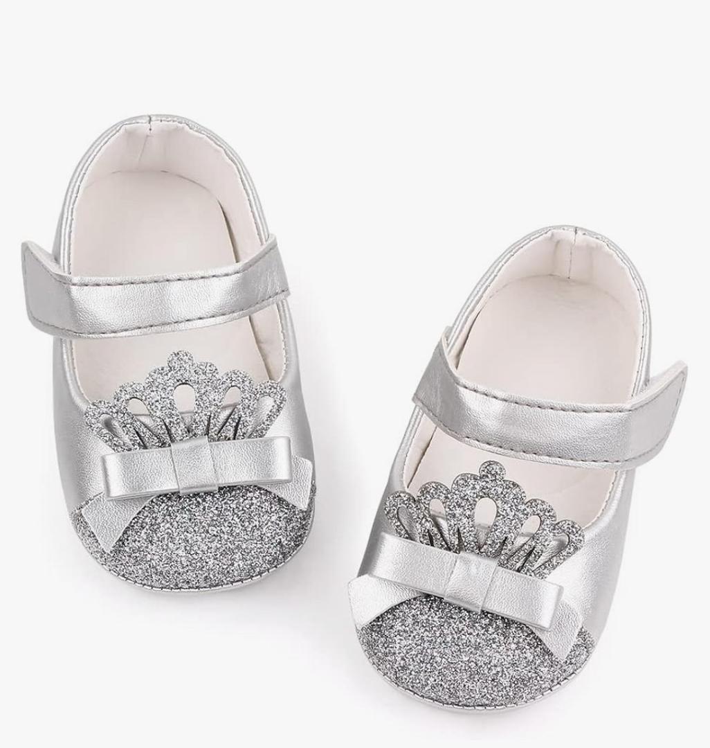 Meckior Infant Baby Girls Soft Sole Bowknot Princess Wedding Dress Mary Jane Flats Prewalker Newborn Light Baby Sneaker Shoes, 12
