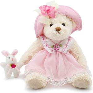Oitscute Small Baby Teddy Bear with Cloth Cute Stuffed Animal Soft Plush Toy 10" (Pink lace Dress with Rabbit)