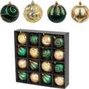 3.15" Luxury Christmas Tree Balls Ornaments, 16Pcs Colored Shatterproof Plastic Hanging Ornaments Set for Christmas Trees Decor/Wedding/Holiday/Party (Gold & Green)