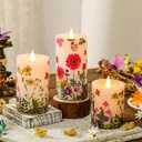 Baquler 3Pcs Flower Pillar Candles Mother's Day Home Decor Flameless Candle LED Battery Operated Flickering Candlestick for Birthday Wedding Dinner Table Centerpiece Garden Tea Party Decoration Gift
