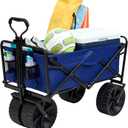 MacSports Heavy Duty Collapsible Folding All Terrain Utility Beach Wagon Cart, Blue/Black