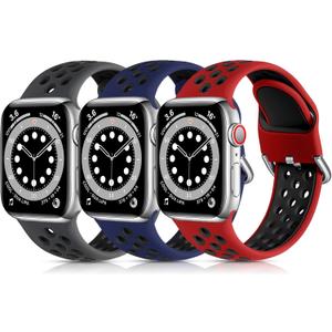Lerobo 3 Pack Compatible with Apple Watch Series 9 Band 41mm 38mm SE 40mm Series 11 10 42mm,Soft Silicone Strap Breathable Sport Bands for iWatch Series 10 8 7 6 5 4 3 2 1 Men Women (Midnight BlueBlack/Anthracite Black/Red Black)