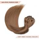 Sisily Clip in Hair Extensions Real Human Hair, 14 inch 130g, Medium Light Brown, 100% Brazilian Remy Human Hair Clip in Extensions Soft Straight 7pcs Per Set with 16 Clips Double Weft