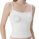 SUUKSESS Women Built in Bra Tank Tops Double Line Going Out Basic Square Neck Camisole Top (White, M)