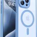 CANSHN Magnetic Compatible with iPhone 15 Pro Case, Upgraded [Full Camera Protection] [Compatible with Magsafe] [Translucent Matte] Shockproof Protective Phone Case Cover 6.1 Inch - Light Blue