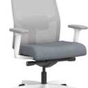 HON Ignition 2.0 Ergonomic Mesh Office Chair, Mid-Back, Synchro-Tilt, Home Office Desk Chairs, Basalt Seat Fabric, Fog Mesh, White Frame, Titanium Grey Adjustable Lumbar, Oversized