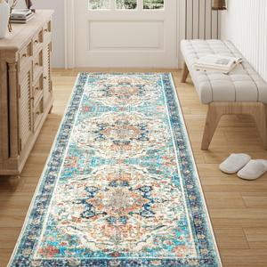Runner Rug - 2'x6' Boho Washable Kitchen Rug, Non-Slip Soft Low Pile Rugs Indoor for Entrance Living Room Bedroom Bathroom,Vintage Throw Hallway Carpet Stain Resistance (Multi, 2x6ft)