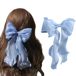 papasgix Hair Bow Clips: Solid Color Silk Ribbon Bows for Women and Girls (1, Blue)