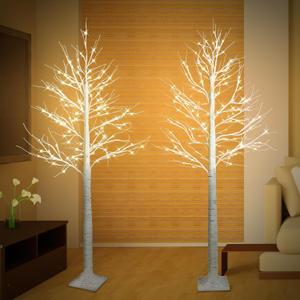 2 Pack 6FT Lighted Birch Tree, Prelit Artificial Christmas Tree with 120 LED Lights, White Tree with Timer, Indoor Outdoor Christmas Decorations for Home, Yard, Party, Wedding Holiday Decor