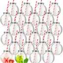 Yaomiao 24 Packs 16 oz Plastic Fish Bowl Christmas Ornament Cups with Straw for Drinks Plastic Candy Jar Potion Bottles with Aluminum Hole Lids Clear Spherical Bowls Bulb Cups for Carnival Games