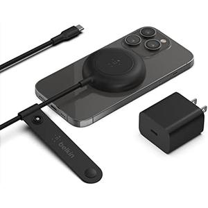 Belkin 7.5W Magnetic Portable Wireless Charger Pad - 6.6ft/2M Long Cable - MagSafe Compatible Charger - iPhone Charger Compatible w/ iPhone 15, iPhone 14, iPhone 13 - Power Supply Included - Black