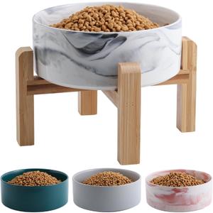 Elevated Dog Bowl Ceramic for Small Medium Sized Breed,Raised Dog Food Water Bowl with Stand,6 in 3.6 Cups Non Slip Pet Dish Heavy Weighted Marble Grey