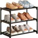 Metal Stackable Small Shoe Rack Organizer, Narrow Shoe Racks for Closets Entryway, Shoe Stand,Shoe Shelf with Handle (3-Tier-Black)