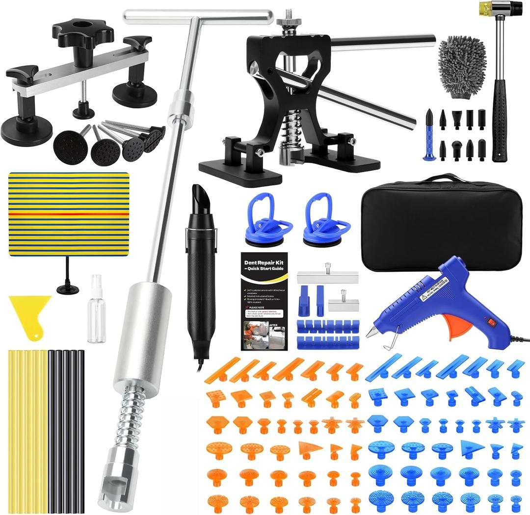 VEXTRO Dent Puller Kit Dent Removal Tools for Car, Paintless Dent Repair Kit with Metal Dent Lifter, Powerful Slide Hammer T-Bar, Bridge Puller, Auto Body Dent Repair, Door Ding, Hail Damage Removal