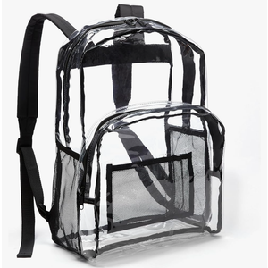 Amazon Basics Transparent Clear School Backpack, Water-Resistant PVC Plastic, Reinforced Shoulder Straps, 17 x 7 x 13 in