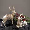 Reindeer-Figurine Christmas-Decorations Standing Deer Statue - Cream and Gold Collectible Table Desk Decor 12L x 5.5W x 15.7H inch Neman House Studio