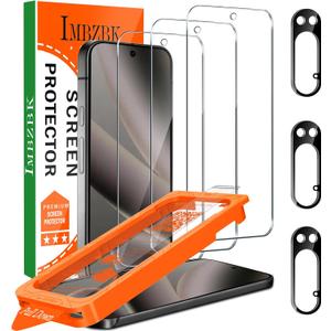 IMBZBK [Auto-Dust Removal] 3 Pack Screen Protector for Google Pixel 10 Pro [Phone Case Friendly], 3 Tempered Glass Camera Lens Protector Accessories, Military Grade Shatterproof