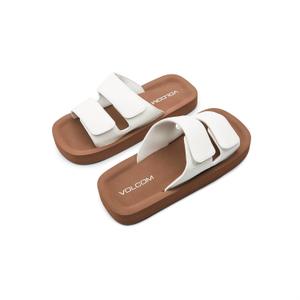 Volcom Women's Squared Platform Velcro Strap Slide Sandal (7, White)