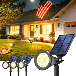 Solar Lights Outdoor Waterproof IP65,3000K Super Bright LED,2 Lighting Modes, Solar Powered Yard Garden Solar Spot Lights for Flag Landscape Auto On/Off-4 Pack