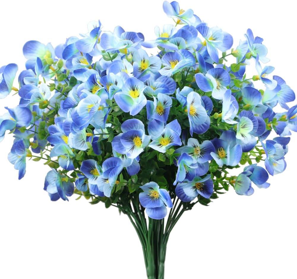 10 Bundles Artificial Orchid Flowers, Fake Artificial Greenery UV Resistant No Fade Faux Plastic Flower for Wedding Bridal Bouquet Indoor Outdoor Home Garden Kitchen Office Table Vase(Blue)