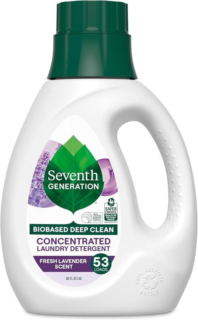 Seventh Generation Concentrated Laundry Detergent, Stain Fighting Formula, Fresh Lavender scent, 40 oz (53 Loads) (40 Fl Oz (Pack of 1)