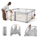 Foldable Baby Playpen,Portable Indoor & Outdoor Playpen for Babies and Toddlers,59x71Extra Large Play Pen with Gate,Collapsible Baby Fence with Travel Bag(Light Grey)