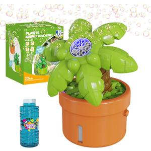 Panamalar Coconut Tree Bubble Machine, Electric Plant Bubble Blower Machine for Kids 8000+ Bubbles per Minute, Automatic Bubble Maker Toy with Solution/Lights for Outdoor Party Wedding, Green