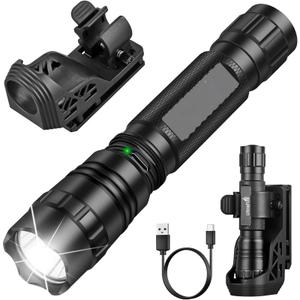 Tactical Flashlight with Duty Belt Holster, 1000 Lumen Rechargeable Police Flashlight for Law Enforcement, 3 Modes Security LED Flashlight with Belt Holder