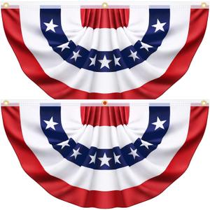 3 x 6 Feet 2 Pack American USA Pleated Half Fan Bunting Flags,Bunting Flags Outdoor Patriotic Half Fan Banner Flag for Party Memorial Day Fourth of July Independence Day 4th of July Decorations