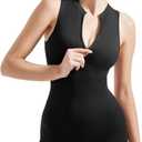 SUUKSESS Women Zip Up Sexy Rompers Ribbed Seamless Padded Workout Romper (Black, L)